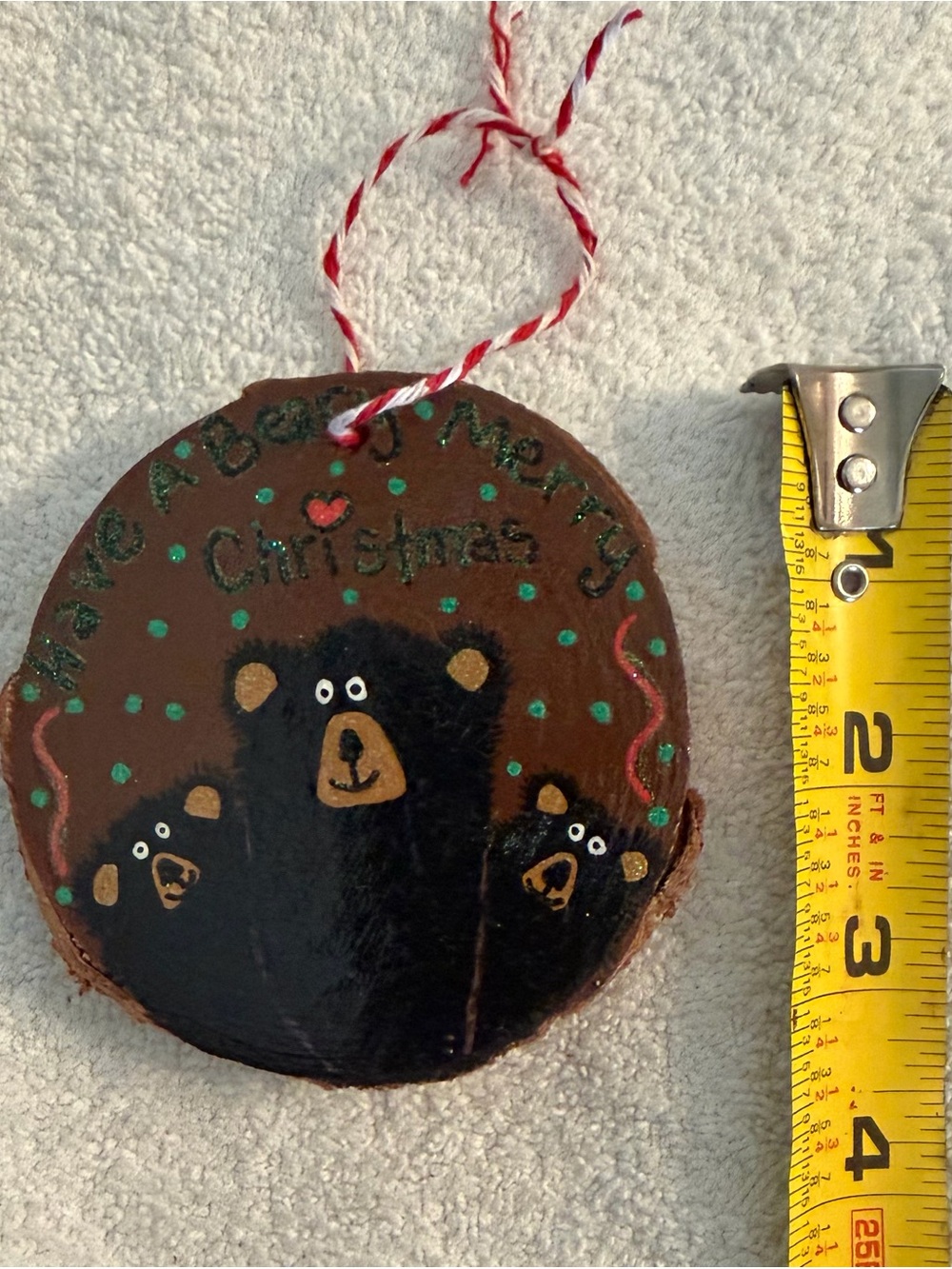 Hand-Painted Brown Bear Christmas Ornament - Home Holiday